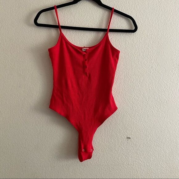 Garage Red Button Down Cami Bodysuit - Picture 3 of 9